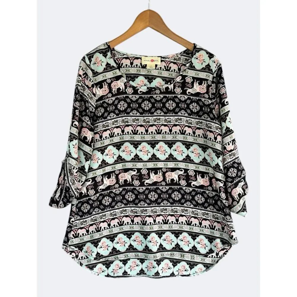 🎉 Wishful park top blouse shirt size L elephant print